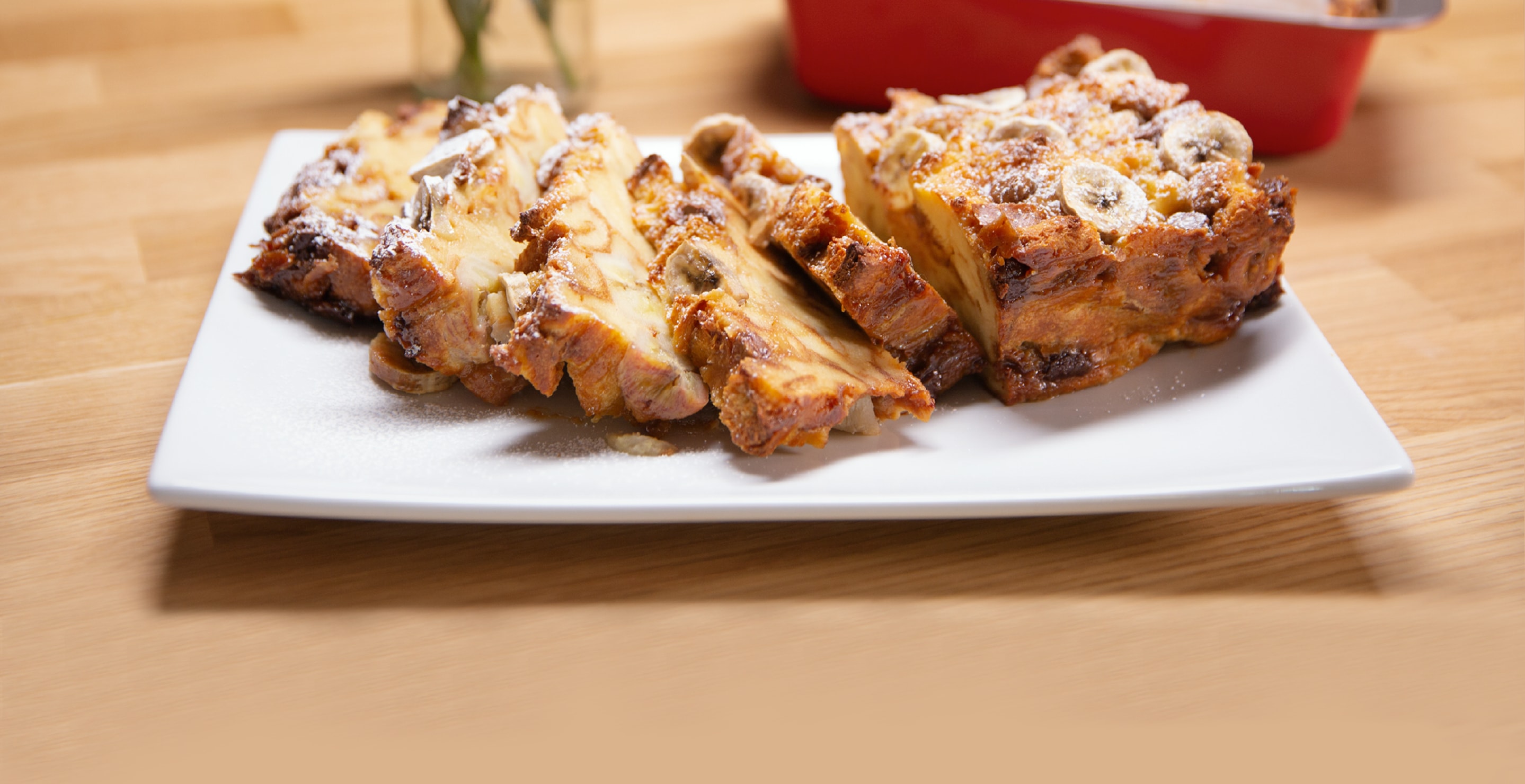 Pouding de pain perdu aux bananes et au caramel